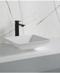 Quattro QM178 Vibrant Matte White 16 Inch Square Bathroom Vessel Sink For Above Counter Install With 100 Percent Acrylic Resin Non Porous Surface Scratch Resistant And Impact Durable With Dope Modern Look That Elevates Any Countertop on elegant countertop setup