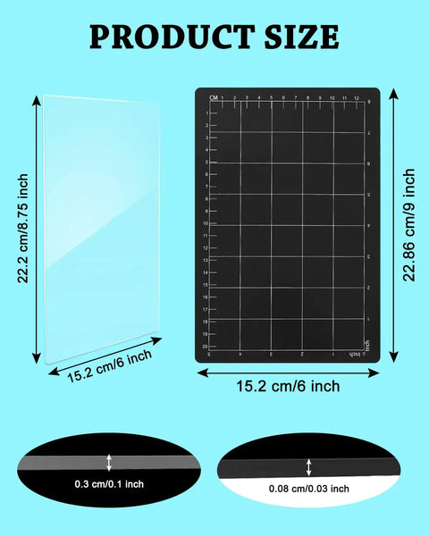 Pro Grade Magnetic Die Cutting Shim And Cutting Pads Kit 9x6 Inch size and dimensions shown with grid and clear pads