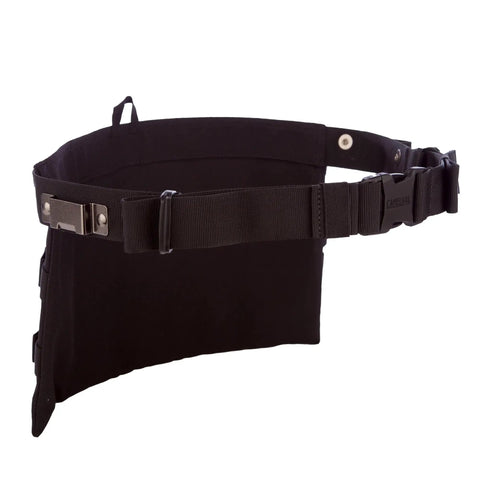 Boss Level Jobsite Utility Waist Pack Featuring Detachable Sixteen Oz Hydration Flask And Eight Rugged Tool Pouches, black waist belt design.