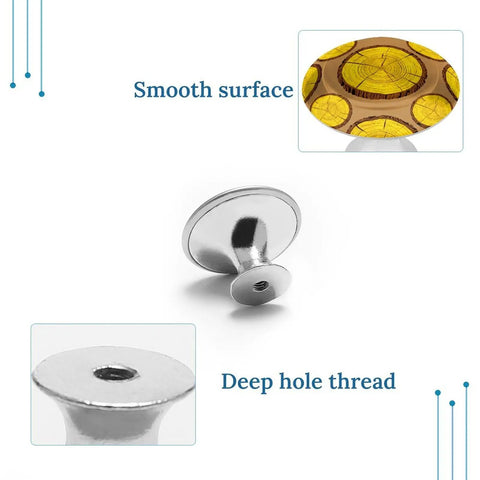Two Pack Round Brown Wood Ring Cabinet Knobs With Screws Stainless Steel Kitchen Cupboard Handles and close-up of smooth surface