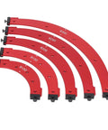 Pro Grade Aluminum Corner Jig Template Set For DIY Crews And Pros R100 To R300 Router Radius Templates angled view of five red templates