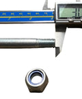 Digital caliper measuring a bolt and nut