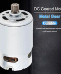Close-up of RS550 21V Beefed Up High Speed DC Micro Motor For Mini Saws And Reciprocating Saws, 29800 RPM, metal gear top