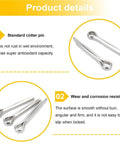 304 Stainless Cotter Pins Assortment Kit showing standard R clips and durability details