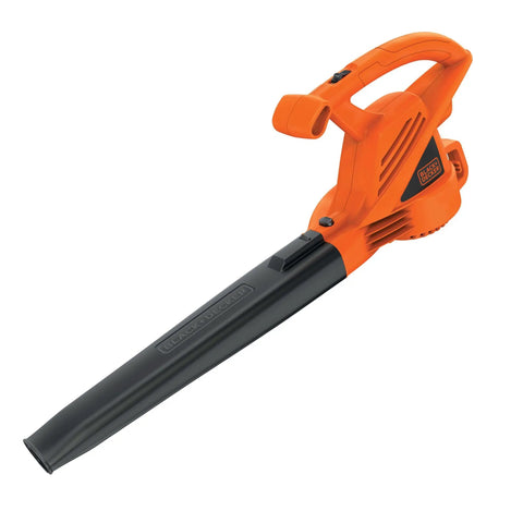 Powerful Corded Electric Leaf Blower For Quick Yard Cleanup, handheld, orange design, shown with black tube.