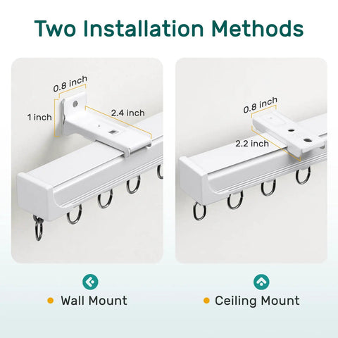 Ultra Quiet Ceiling Curtain Track Aluminum Rail White 6 To 9 Feet Heavy Duty With Sound Dampening Strips And Low Friction Pulleys For Smooth Drapery Operation wall and ceiling mount brackets