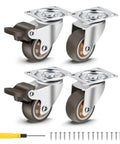 1.5 Inch Rubber Caster Wheels With Brake And Bonus Tools Ultra Smooth Roll Swivel Casters set of 4 includes screws and screwdriver.