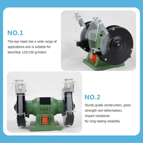 Bench Grinder Eye Shield Glasses, Desktop Grinder Guard Safety Attachment showing impact-resistant shield and compact design.