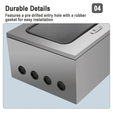 Built Like A Tank 304 Stainless Steel Waterproof Electrical Box With Heavy Duty Rubber Seal And Clear Window Marine Grade Outlet Hub for easy installation and cable management.