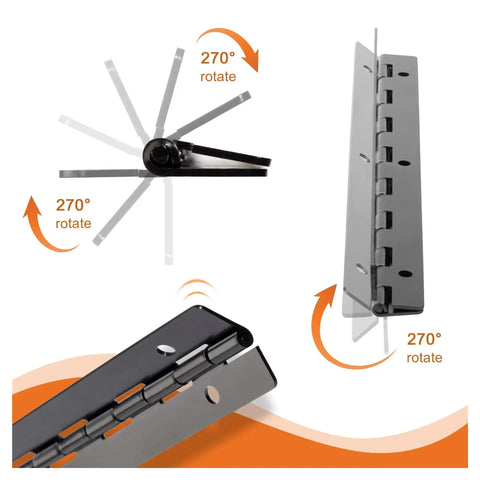 Two Piece 8 Inch 270 Degree Piano Hinge Set For Cabinets And Cupboards, Concealed Continuous Hinge Hardware