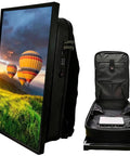 Heavy Duty 21.5 Inch Digital Signage Backpack Loaded With Android 14 OS Full Hd 1080p Ips Monitor And Crisp 400 Nits Kickass Mobile Ad Board Hustle Ready Marketing Gear displaying vibrant hot air balloons.