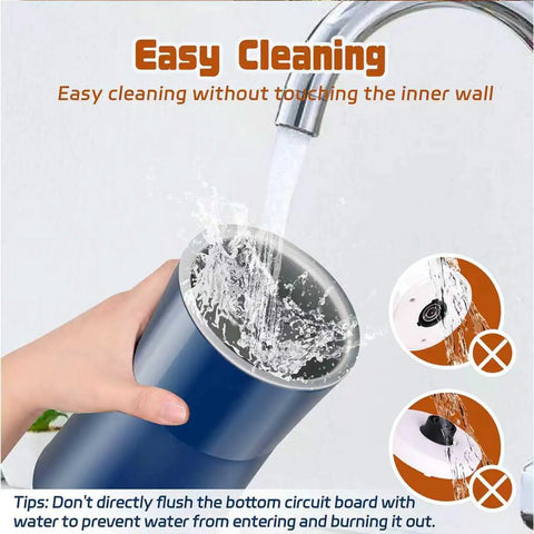 Hand washing blue Two In One Milk Frother And Steamer, Quiet Electric Milk Warmer for hot foam and steamed milk under faucet