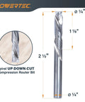 Quarter Inch Shank Compression Spiral Router Bit Pair Tungsten Carbide End Mill For Cnc Woodworking and Thin Aluminum. 2.5 inch length, 1/4 inch diameter.