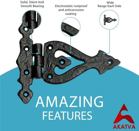 Heavy Duty Gate Hinge Set For Wooden Fences And Sheds Cast Iron Outdoor Hinges with electrostatic coating and features diagram