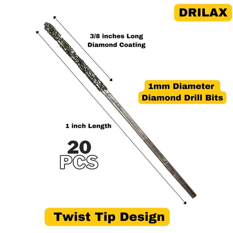 1mm Diamond Drill Bit Set With Collet 20Piece Pro Grade Glass Stone Seashells And Gemstones Drill Bits For Dremel