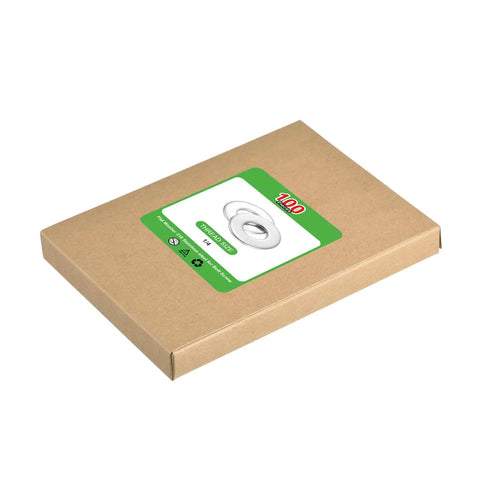 100 Piece Set Of 1/4 Inch Flat Washers Crafted From Top Shelf 316 Stainless Steel For Nailing Down Bolts And Screws, packaged box