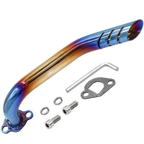 Exhaust Pipe Header Kit For 212cc Predator Non Hemi And 196cc KT196 Mini Bike Engines, includes pipe, gasket, screws, and wrench