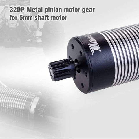 Close-up of Pro Grade Hardened Metal RC Pinion Gear Set 5mm Shaft 32P 13T 14T 15T 16T 17T for RC Buggy and Monster Truck