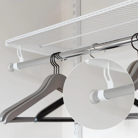 4 Pack Clothes Rod Stops End Caps Made Of Durable Metal Brackets For Round Clothing Rods, Shelf And Rod Storage End Caps, Replacement Ends For Closet Rods, Easy Install No Fuss Quick Fit on white closet rod