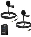 Two Pack Lavalier Lapel Microphones for DJI Wireless Mic Transmitters and Rode Wireless GO II with packaging, foam windshields