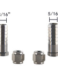 High Grade 304 Stainless Swivel Flare Nuts Match Ball Lock Or Pin Lock Keg Fittings with 3/16" and 5/16" barbs.
