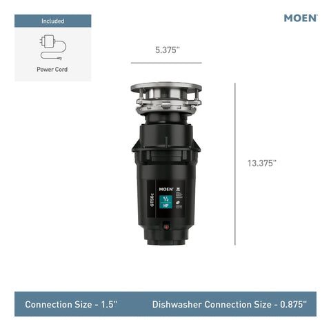 Prep Series One Half Horsepower Continuous Feed Garbage Disposal With Fast Track Technology 2600 RPM Vortex Motor dimensions