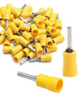 Insulated Yellow 0.11 Inch Pin Terminals Quick Disconnect Set, 50 Pack, 12-10 AWG Wire, Tin Plated Copper Crimp Connectors