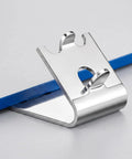 Heavy Duty Stainless Steel Freezer Shelf Clips Set, refrigerator shelf support hook close-up on gray background.