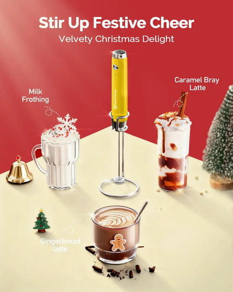 Sweet Coffee Game Changer Sitting Pretty On Your Counter With This Rechargeable Electric Milk Frother And Stand Providing Two Detachable Whisk Attachments For Epic Lattes alongside festive lattes.