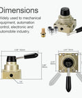 Rotary Lever Hand Valve HV-02 Three Position Four Way 1/4 Inch NPT dimensions and components diagram with aluminum alloy body.