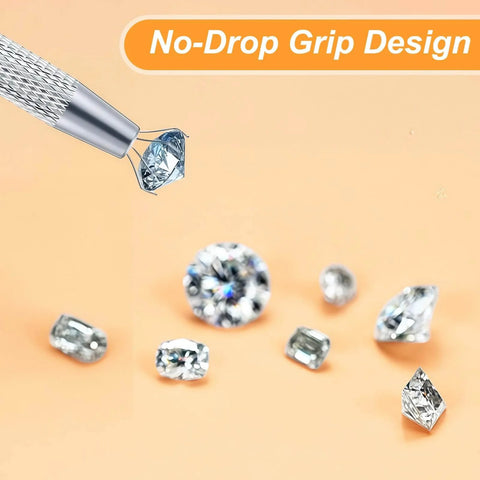 No-Fuss All In One Piercing Ball Grabber Tool Kit With 8 Tapers 14G 16G 18G 20G tool with grip holding gem on orange background