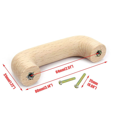 Unfinished Beech Wood Drawer Knob Set Of 10 With 2-1/2 Inch Center To Center Spacing, 64 Mm Hole Distance, 4 Mm Hole Diameter, Size 80 X 16 X 31 Mm