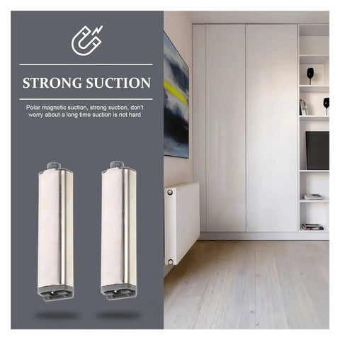 Set Of 4 Cabinet Door Push Latches With Magnetic Hold For Quick Open And Close, displayed beside a sleek wardrobe