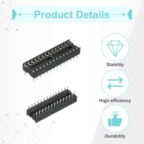 17Pcs DIP IC Socket Adapter Kit With 7.62mm Row Pitch And 28 Pin Sockets For Breadboard Prototyping And PCB Design, product details
