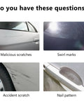 Various car scratches including malicious, swirl marks, accident scratch, and nail pattern to be fixed by Vehicle Scratch Remover Kit 2025 Upgrade With Wipe Sponge And Polishing Wax For Deep Scratches Fast Car Repair And Showroom Shine Finish Great For All Vehicle Finishes And Easy DIY Buff For Your Ride.