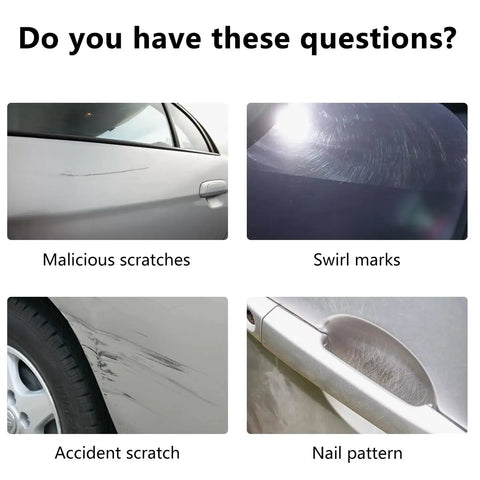 Various car scratches including malicious, swirl marks, accident scratch, and nail pattern to be fixed by Vehicle Scratch Remover Kit 2025 Upgrade With Wipe Sponge And Polishing Wax For Deep Scratches Fast Car Repair And Showroom Shine Finish Great For All Vehicle Finishes And Easy DIY Buff For Your Ride.
