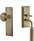 Antique brass New York C Grip front door handle and deadbolt set for stylish secure entry, dope quality door hardware.