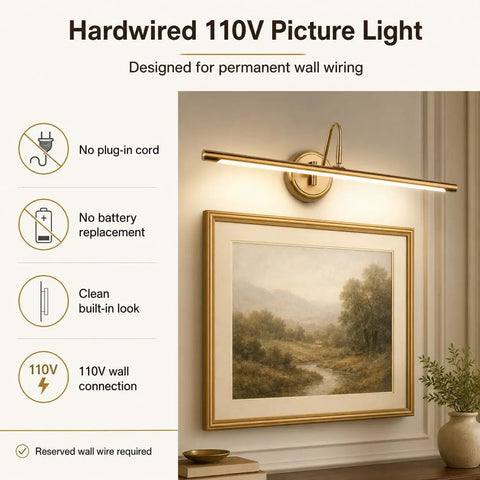 Brass Finish 24.4 Inch Hard Wired Led Picture Light With Swing Arm Wall Mount For Paintings Slim 14W Warm White 3000K Display Sconce 90 Degree Swivel Elegant Wall Lighting For Hallways And Galleries