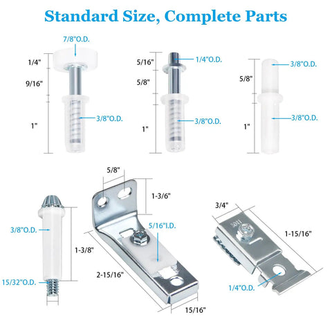 Must Have Bifold Door Repair Kit For Seven Eighths To One Inch Sliding Tracks Two Pack With Top And Bottom Brackets Guide Wheel Pivots And Screws, product dimensions shown.