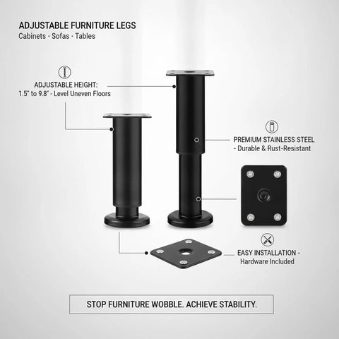 Adjustable Stainless Steel Furniture Legs For Cabinets And Sofas Leveling Feet With Screws 1.5 to 9.8 Inches Heavy Duty Support