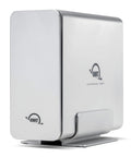 Tough Aluminum Four Slot Nvme M.2 Ssd Enclosure With Blazing Usb4 Kick Thunderbolt Sync, silver chassis with stand.