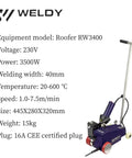 Heavy Duty Automatic Roof Welder For Waterproof Membrane Sealing With Hot Air Tool For PVC TPO EPDM Featuring Infinite Speed Dial and 15kg machine.