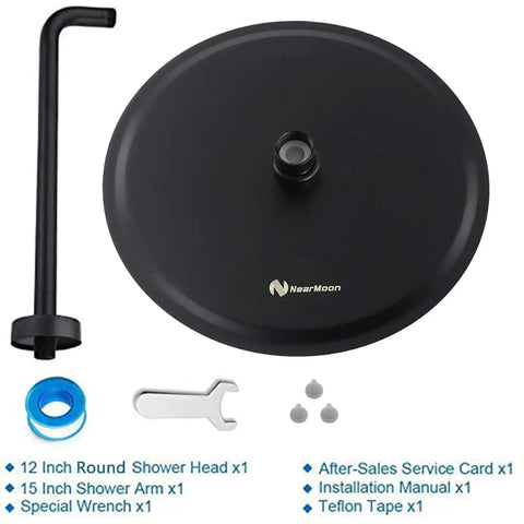 12 Inch Matte Black Round Rain Shower Head With Shower Arm Stainless Steel Waterfall Rainfall For Full Body Coverage Easy Install With US Standard Threads Luxury Bathroom Upgrade, including parts