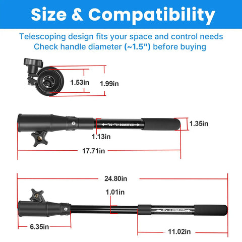 Telescoping Extension Handle For Transom Mount Trolling Motors And Hand Control Outboards 17 to 25 inch dimensions view