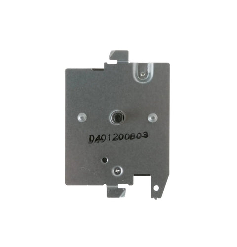 Back view of Dryer Timer WE04X20089 Replacement Part for Electric Clothes Dryers, showing metal casing and part number.