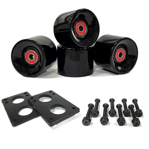 70Mm Longboard Wheel Set With 80A Hard PU, Preinstalled 608RS ABEC-9 Bearings And Spacers, Includes Riser Pads and Hardware Bolts