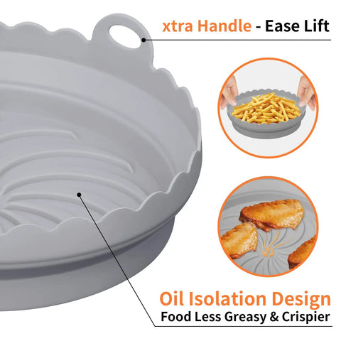 Round Silicone Air Fryer Liners For AF101 Compatible Fryers Reusable Dishwasher Safe Liners with handle and oil isolation design