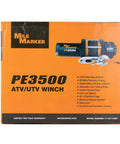 Box of PE3500 3500 Lb ATV Winch With 50 Ft Synthetic Rope Waterproof 2.4 HP Permanent Magnet Motor And Automatic Load Holding Brake