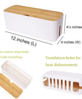 Small White Cable Management Box for Desk and Home Office, Cord Organizer for Power Strips and Surge Protectors, wooden top cover