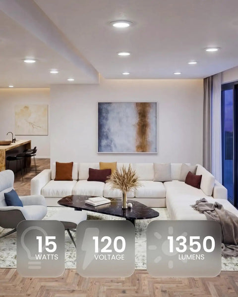 Top Shelf 24 Pack 6 Inch Flush Mount Led Ceiling Lights Featuring Smooth Dimming Five Cct Settings Dead Simple Wiring And Genuine Heavy Duty Build For Your Home in a modern living room.